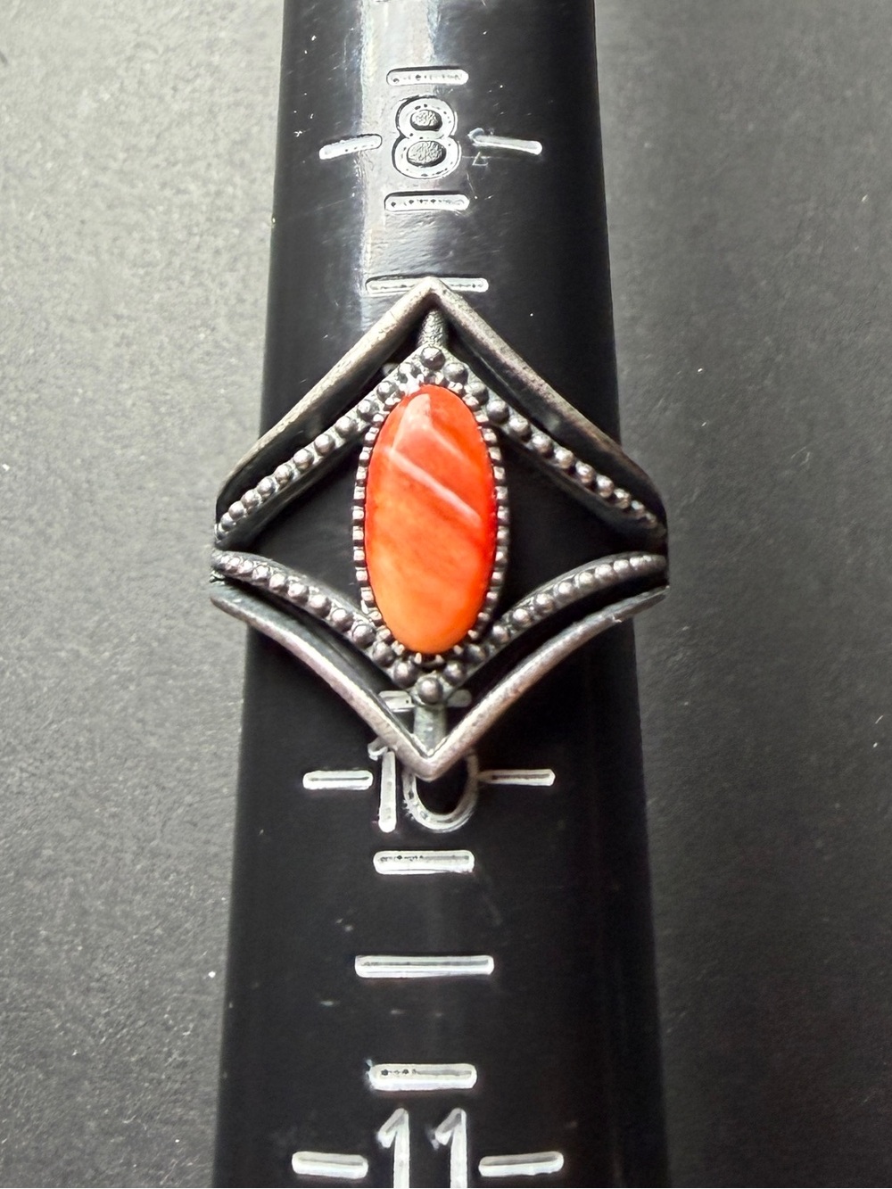 Sterling Silver Orange Spiny Marquise Ring